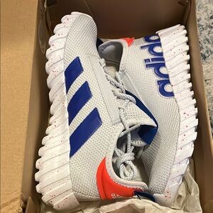 Adidas White and Blue Sneakers with Signature Stripes